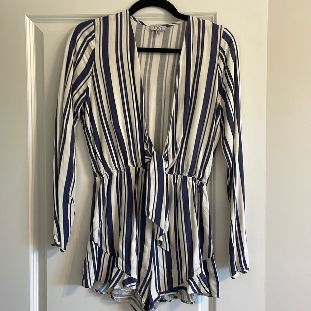 Blue and white striped Tobi romper